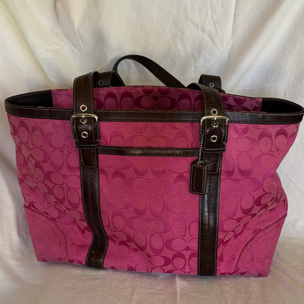 Coach Fuchsia and Dark Brown Tote